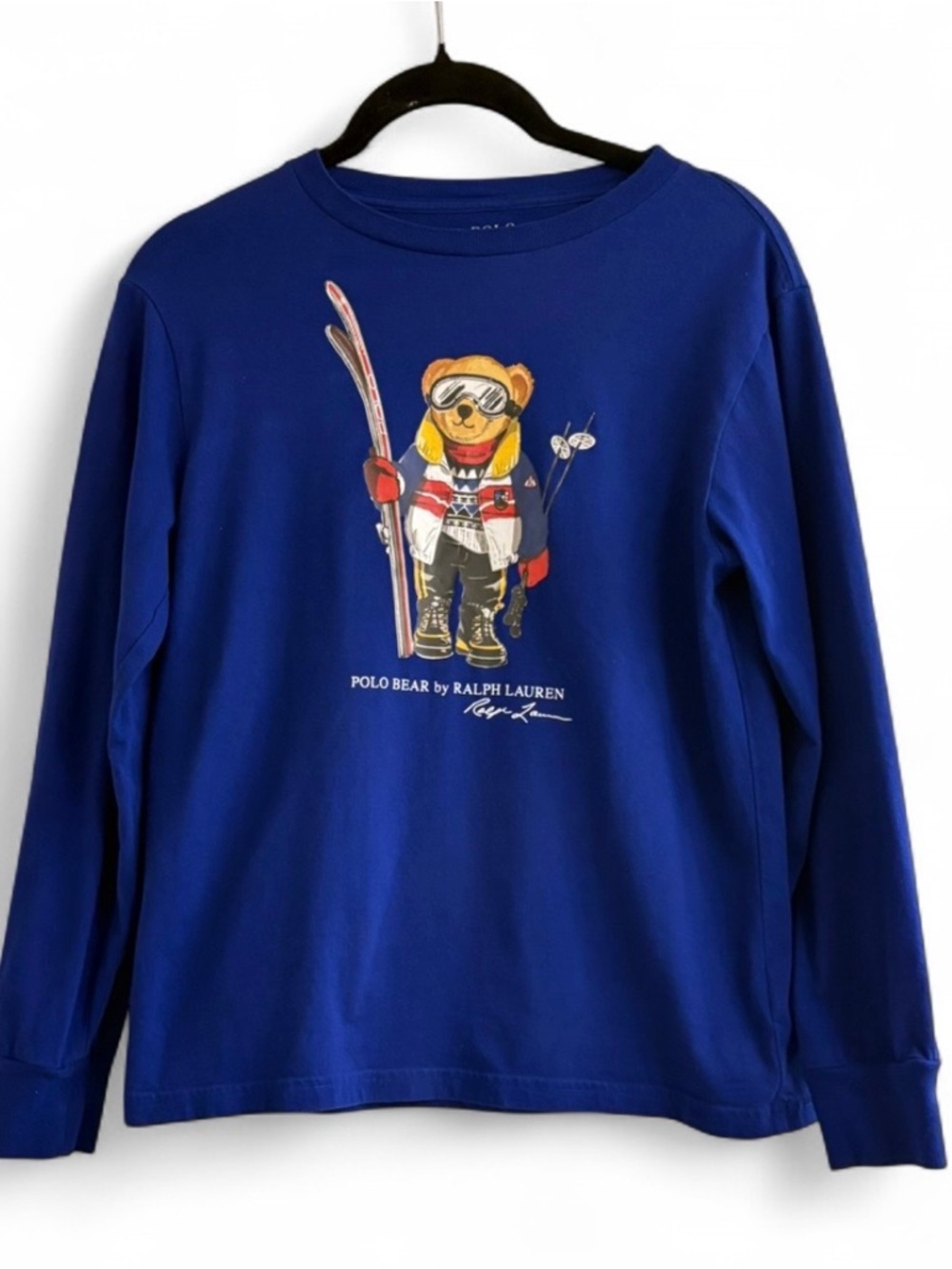 Ralph Lauren Kids Royal Blue Polo Bear Ski Long Sleeve Tee boys 10-12. Worn once